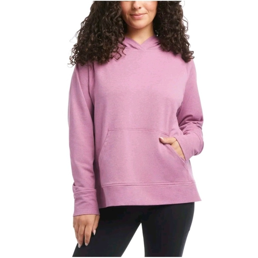 Danskin Womens XL Heathered Mauve Pink Active Pullover Hoodie Kangaroo Pocket